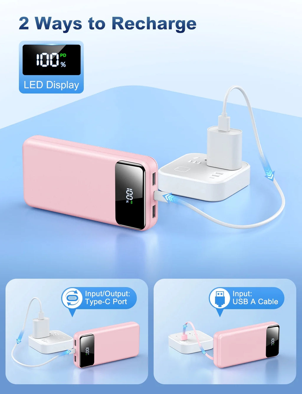 Portable Charger Power Bank 50000Mah Battery Pack, 22.5W Fast Charging Powerbank with Built in Cables,Travel Essential USB-C Portable Phone Charger, Compatible for Iphone Samsung Pixel Android Ipad