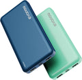2-Pack Portable Charger, Slimmer 10000Mah Power Bank, USB C In&Out Fast Charging Battery Pack, External Portable Power Bank for Iphone Tablet Samsung Pixel Headphones Etc (Blue&Green)
