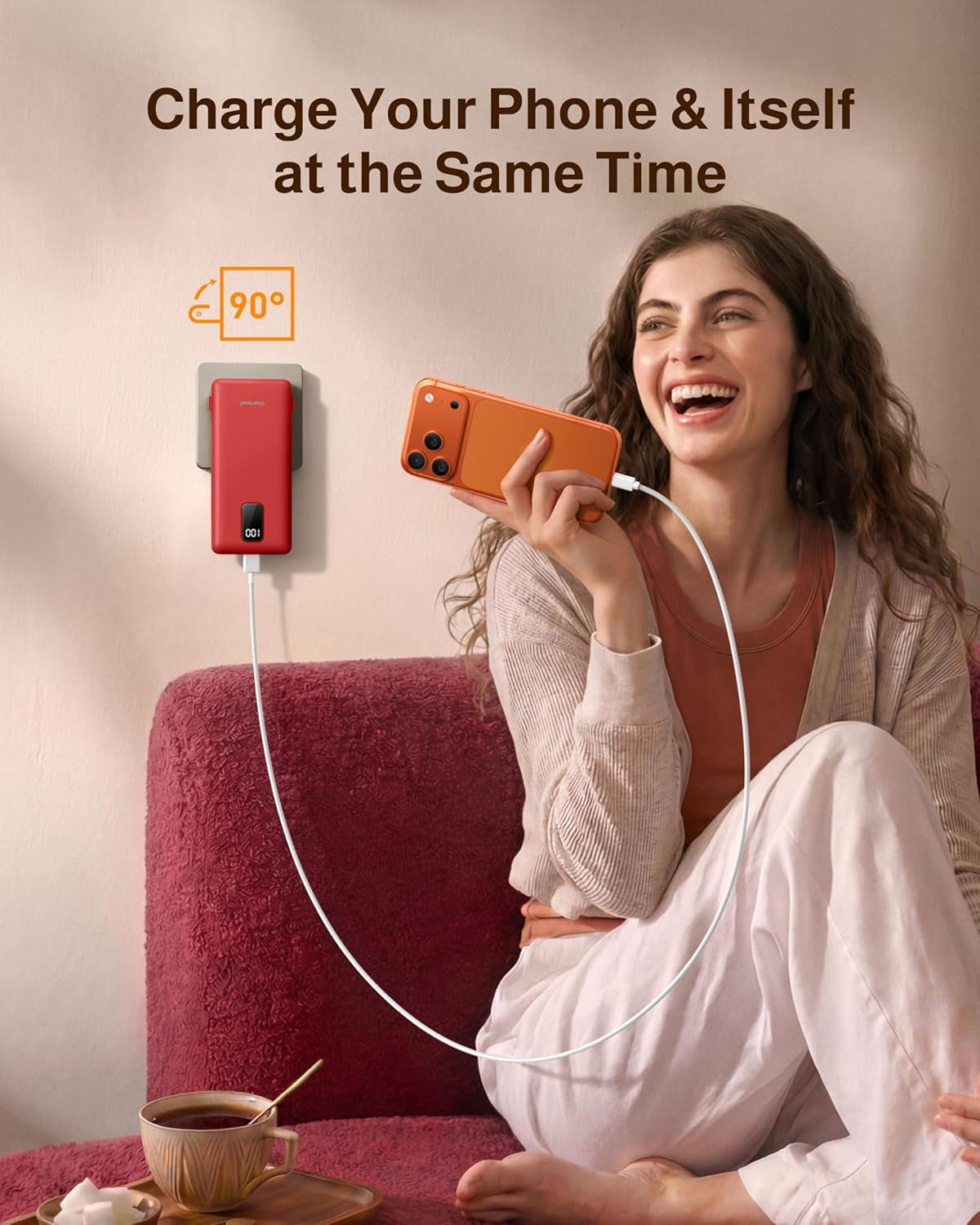 Power Bank 10000Mah Portable Charger with AC Plug and Built-In Cables for Ios and Type-C - Compact Battery Pack Travel Essentials External Phone Charger for Iphone 17 16 15 14, Samsung, Ipad