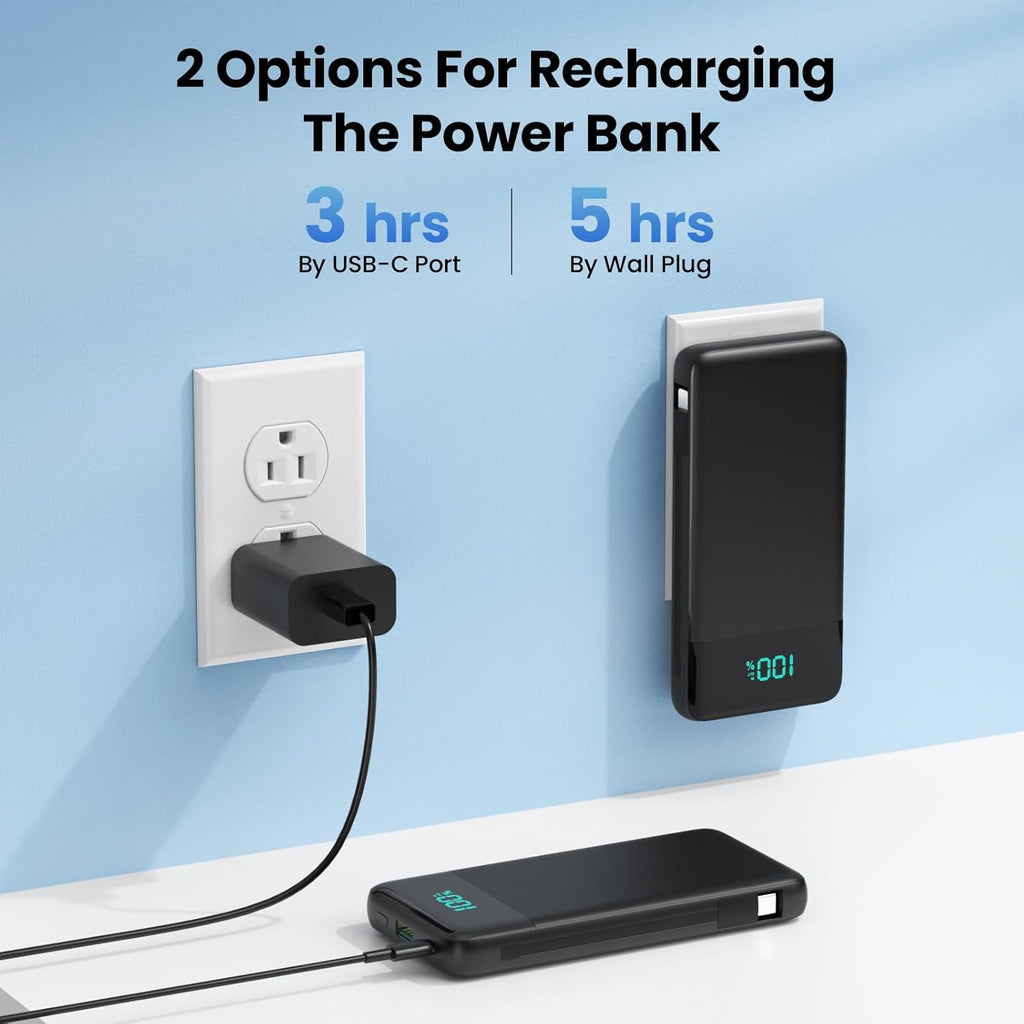 Portable Charger for Iphone,13800Mah Slim Power Bank with Built-In Cables & AC Wall Plug,All in One 4 Outputs USB C Fast Charging Battery Pack Powerbank for Iphone 17/16/15/14,Android,Travel Essential