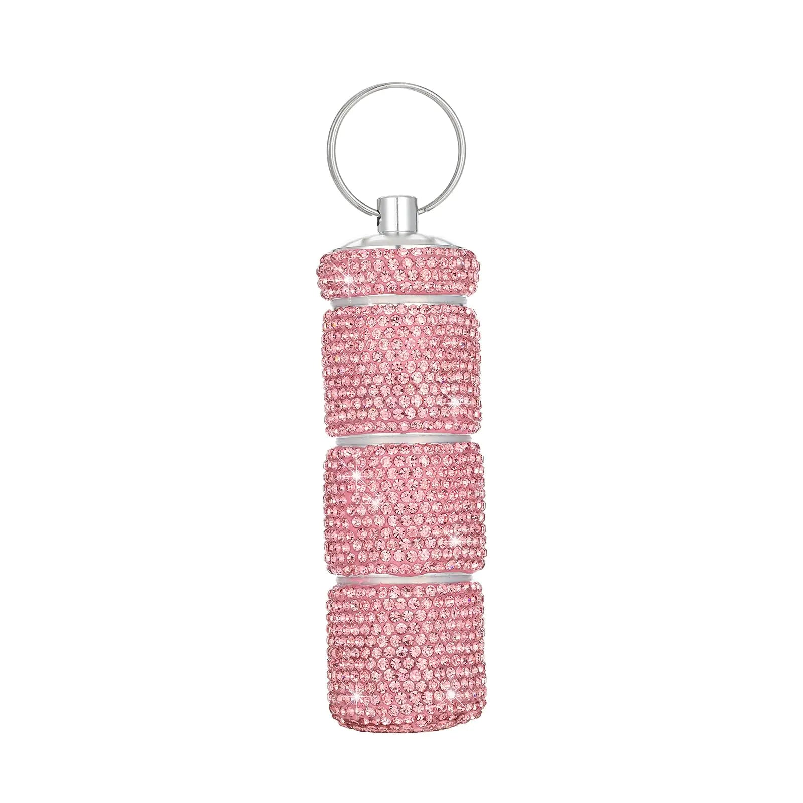 Pill Container Keychain Mini Metal Pill Case Waterproof Small Pill Holder Keychain Portable Pill Box Fob for Purse Travel Pill Bottle Organizer (Pink)
