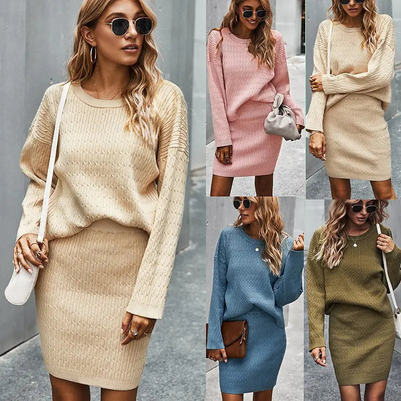 Minimalist Solid Color Sweater Set for Women